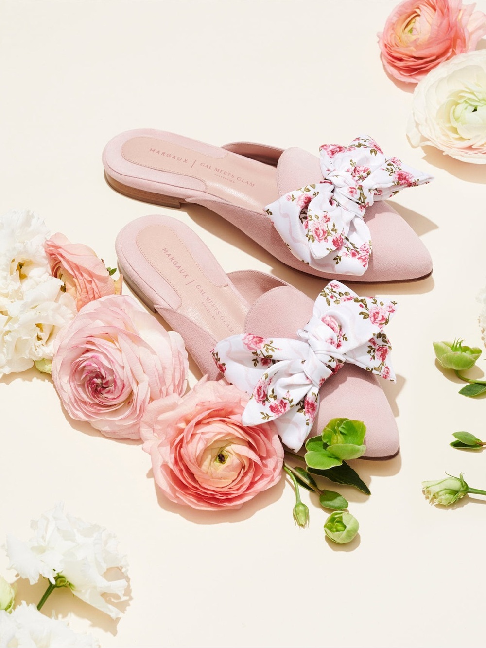 Margaux x Gal Meets Glam Pink Floral Bow Slide Mules